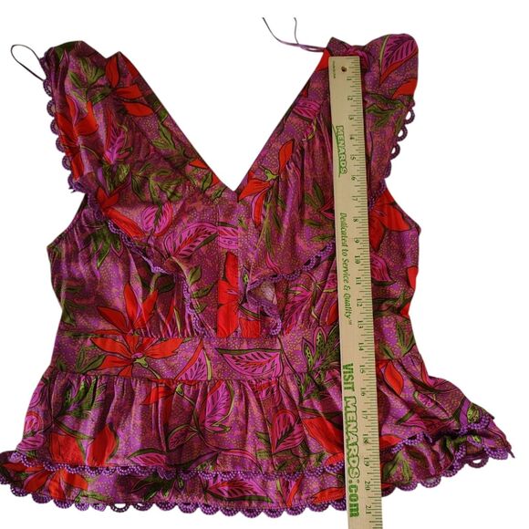 Rose & Olive Colorful Floral Sleeveless Lace and Ruffles Petalum Blouse Size 6 - Picture 7 of 8